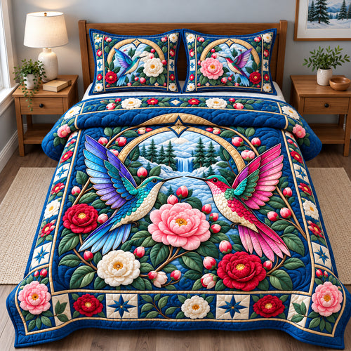 Winter Hummingbird Symphony 3-Piece Quilted Bedding Set GFTONPT1907