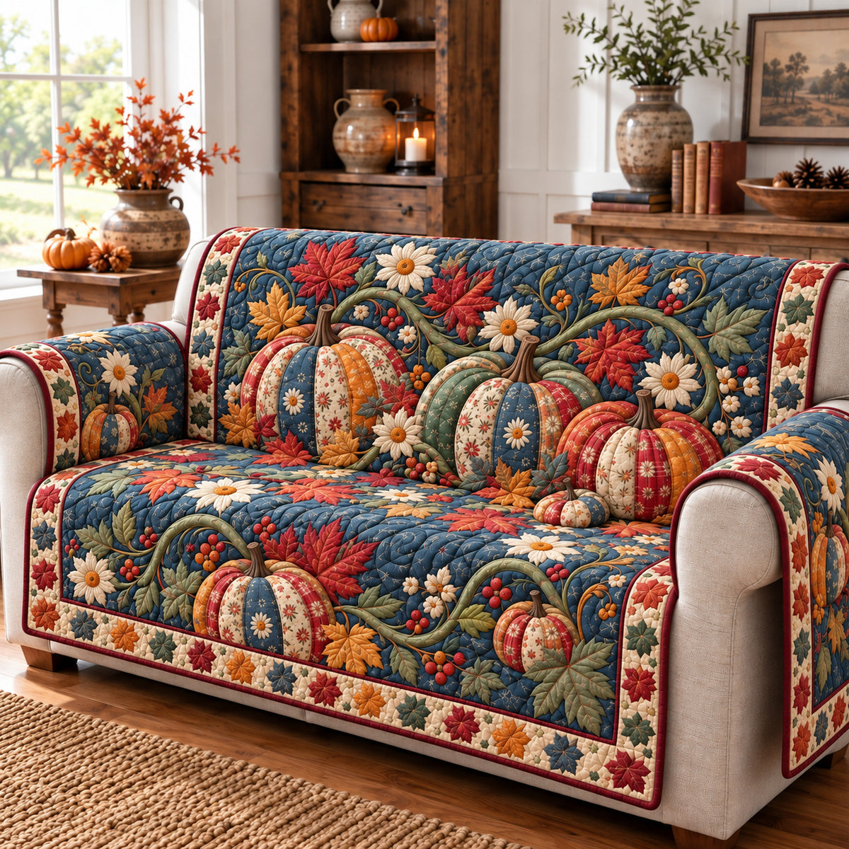 Rustic Pumpkin Nostalgia Quilted Sofa Cover GFTONPT1911