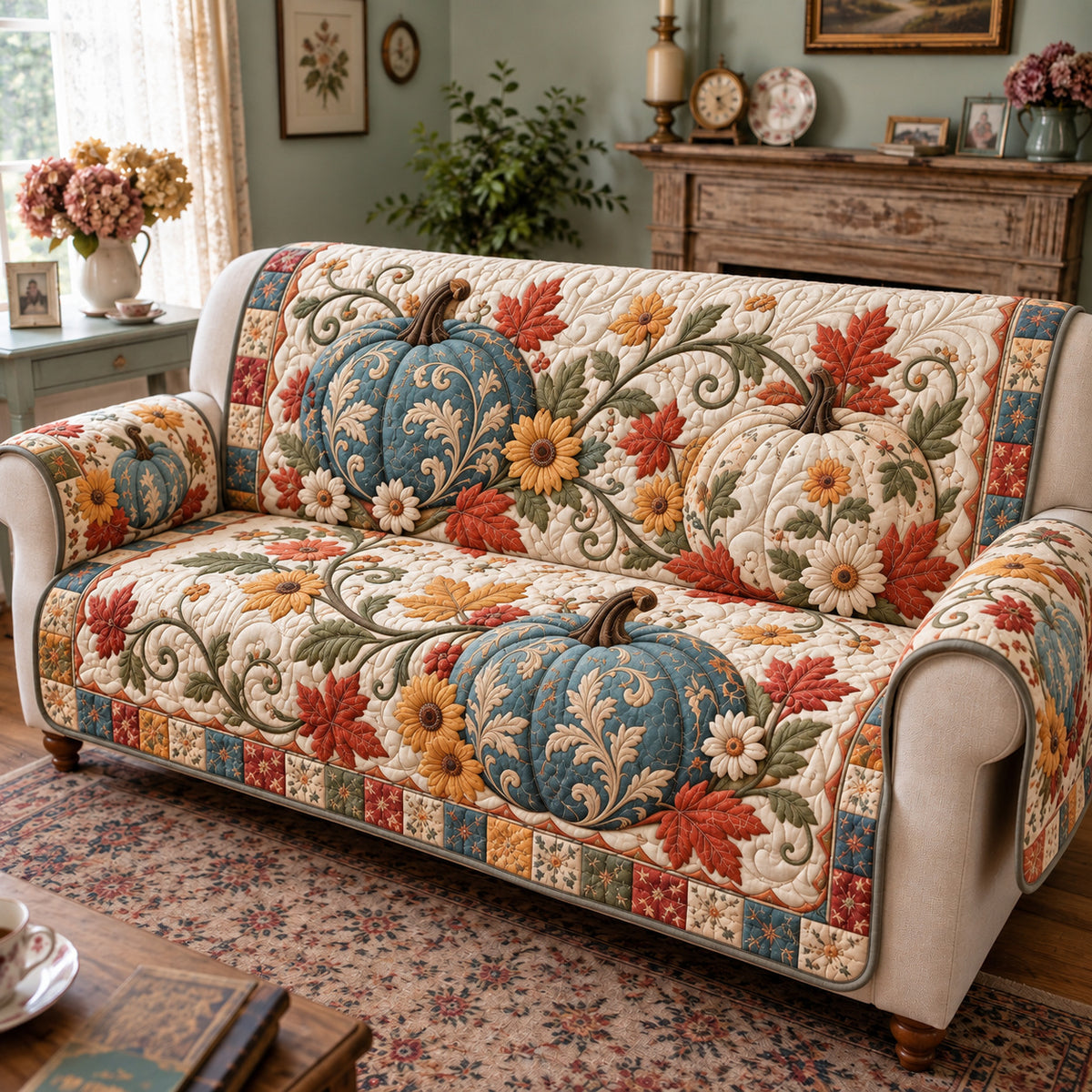 Rustic Pumpkin Patchwork Quilted Sofa Cover GFTONPT1912