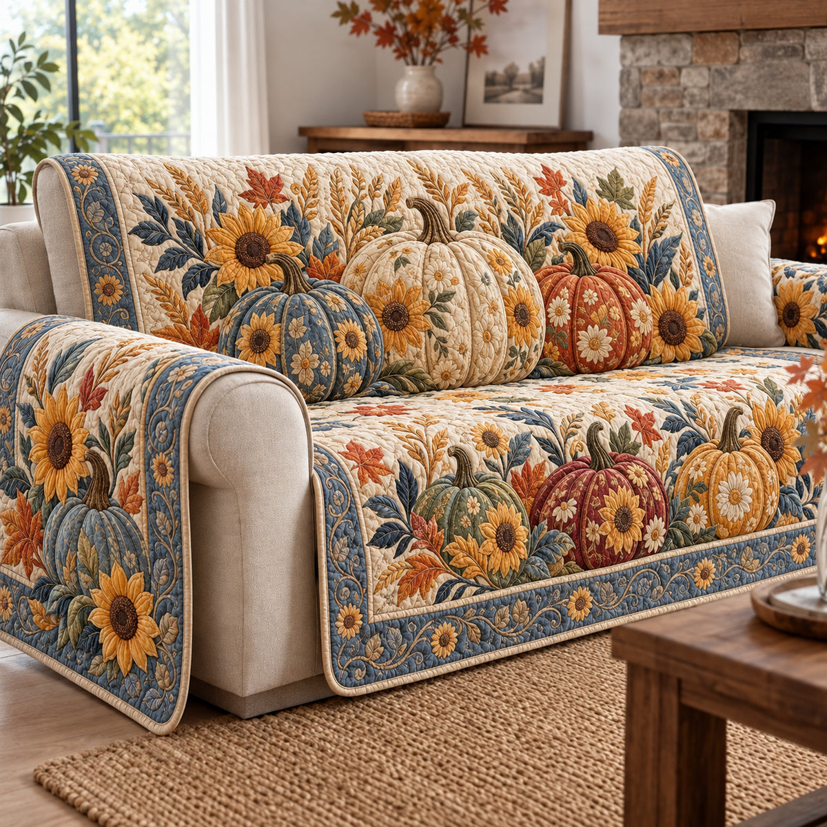 Rustic Pumpkin Keepsakes Quilted Sofa Cover GFTONPT1914
