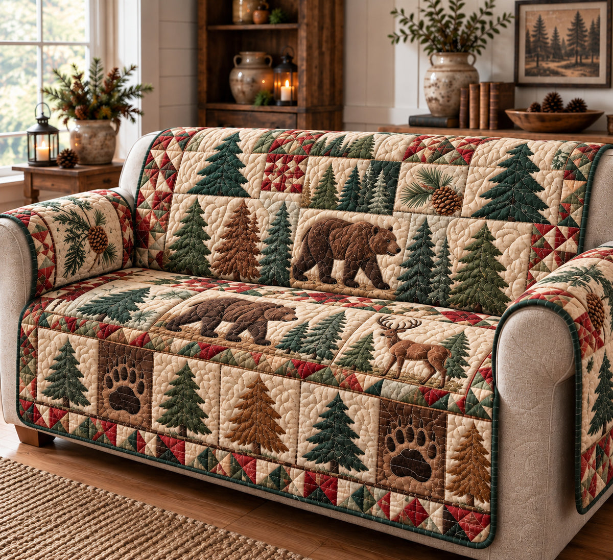 Rustic Forest Wilderness Quilted Sofa Cover GFTONPT1916