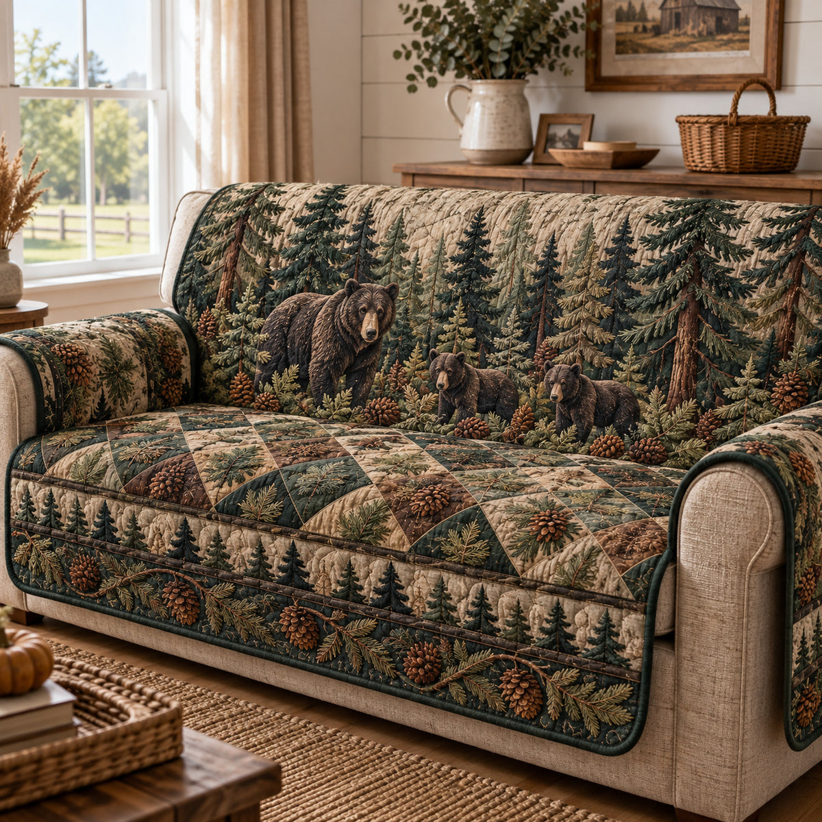 Rustic Forest Folklore Quilted Sofa Cover GFTONPT1917