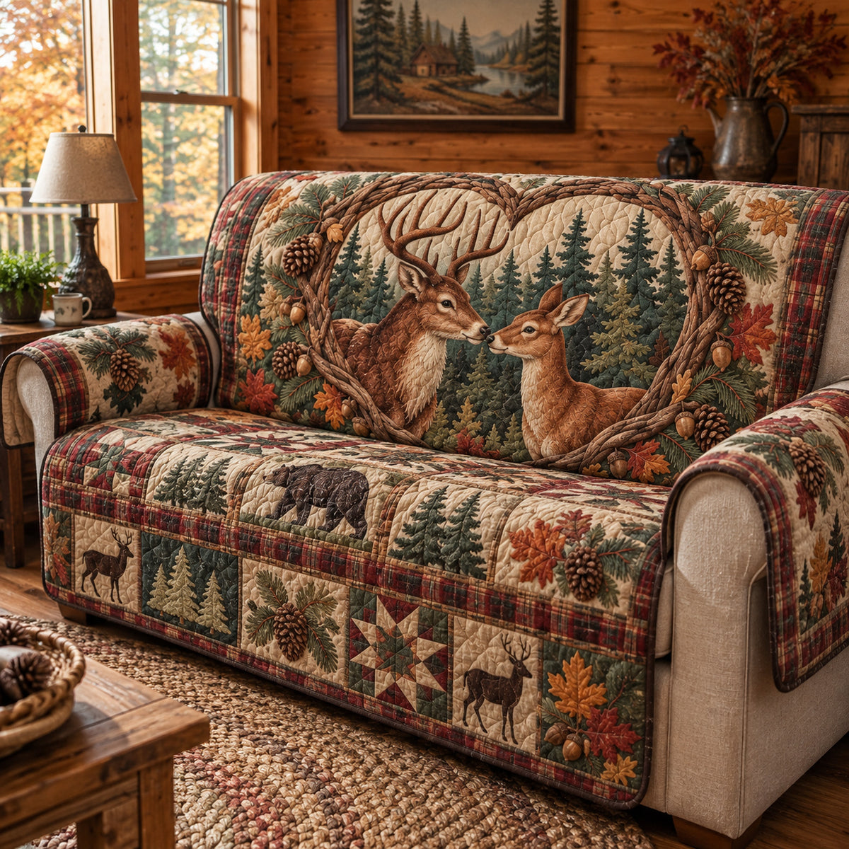 Rustic Forest Echoes Quilted Sofa Cover GFTONPT1919