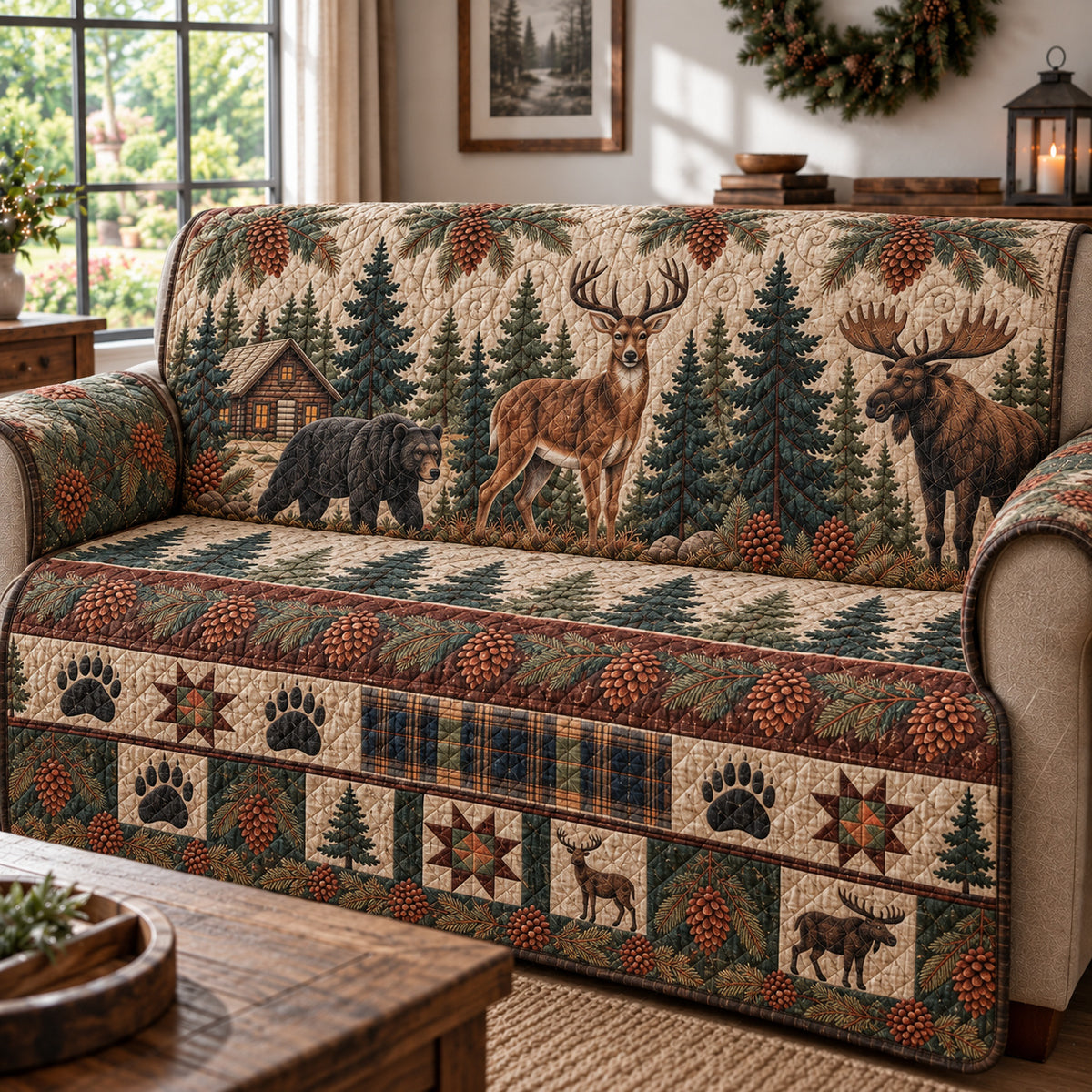Rustic Forest Tapestry Quilted Sofa Cover GFTONPT1920