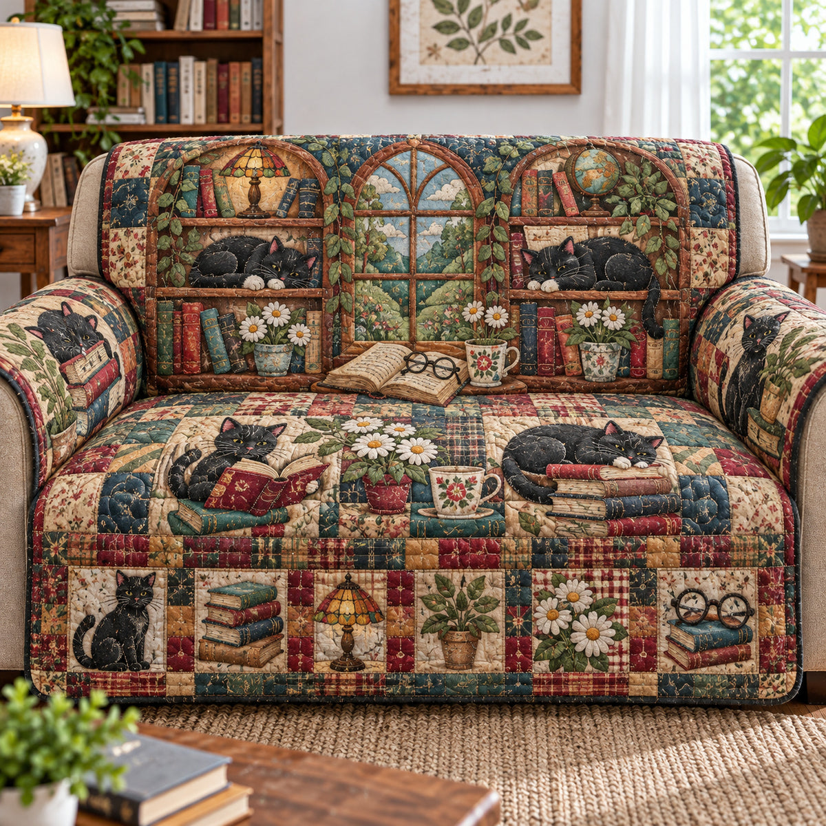 Cat Book Wonderland Quilted Sofa Cover GFTONPT1921