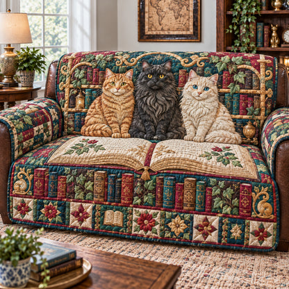 Cat Book Whispers Quilted Sofa Cover GFTONPT1922