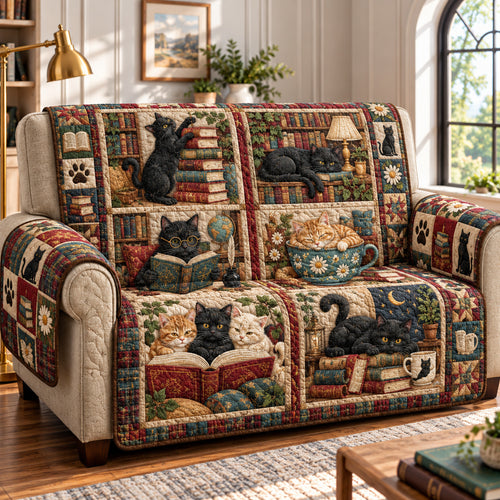 Cat Book Sanctuary Quilted Sofa Cover GFTONPT1924