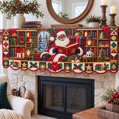 Black Santa Sleighride Quilted Mantel Scarf GFTONPT1928