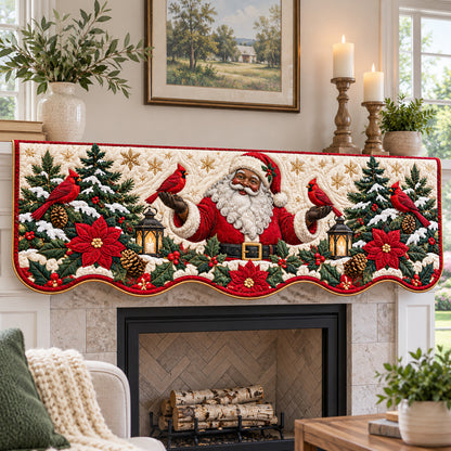 Black Santa Celebration Quilted Mantel Scarf GFTONPT1929