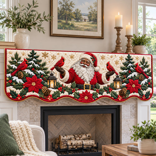 Black Santa Celebration Quilted Mantel Scarf GFTONPT1929