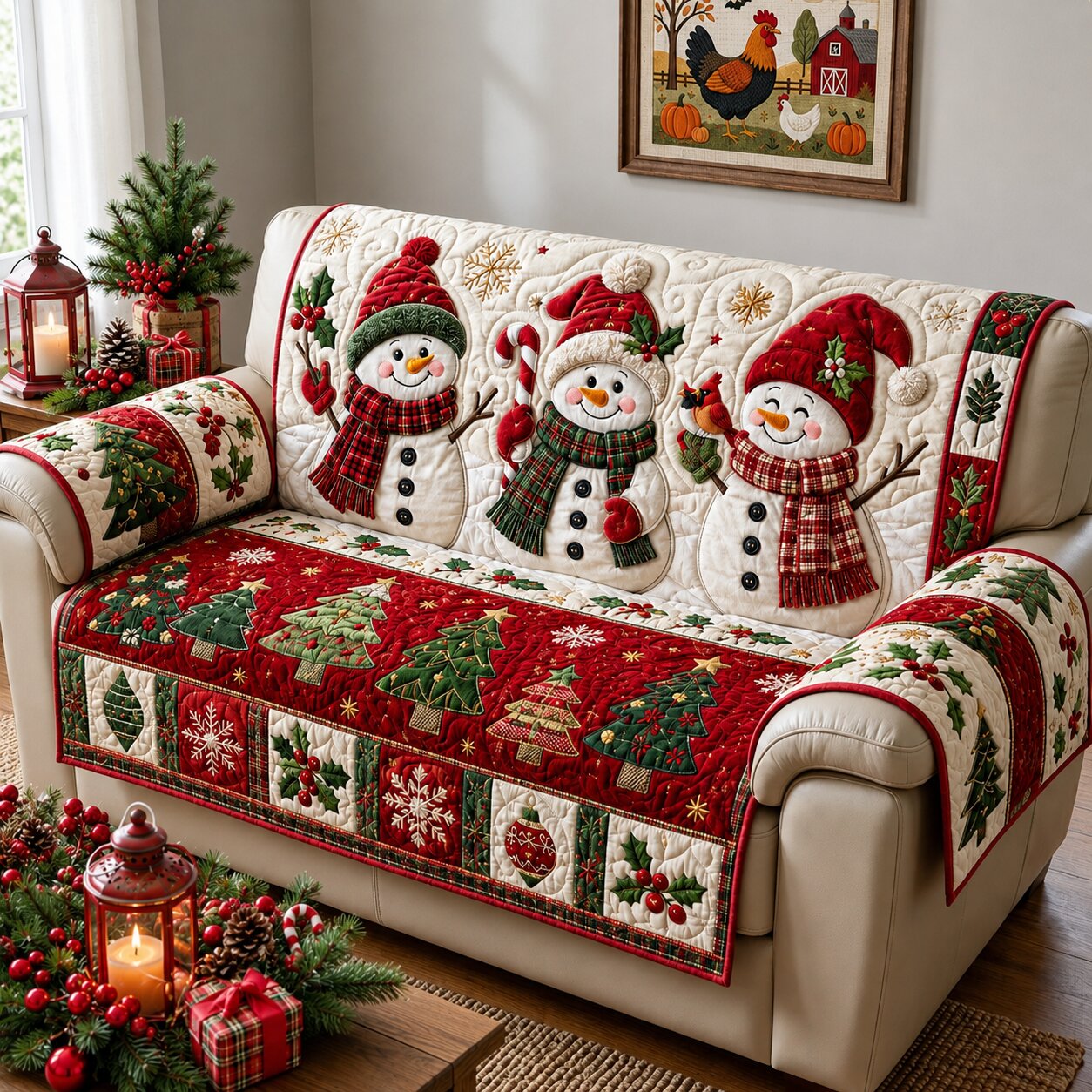 Frosty Snowman Quilted Sofa Cover GFTONPT193