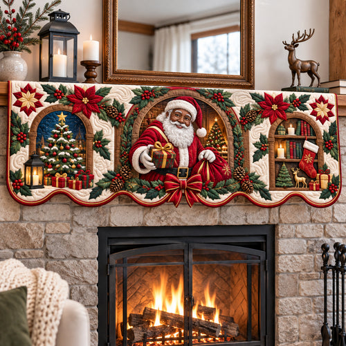 Black Santa Workshop Quilted Mantel Scarf GFTONPT1930