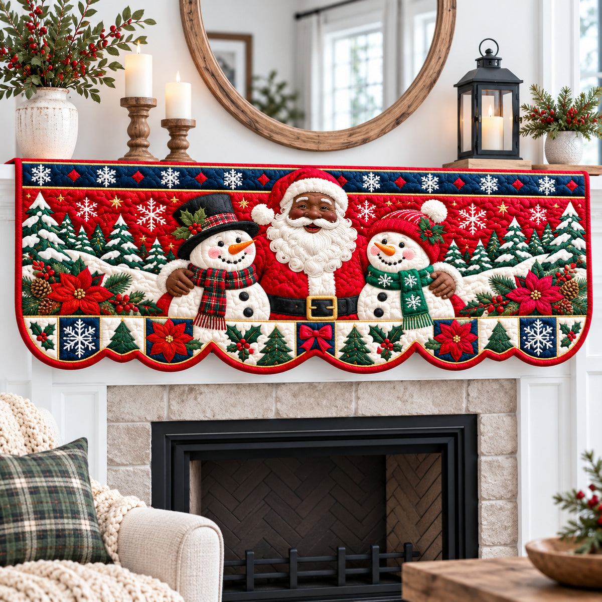 Black Santa Wonderland Quilted Mantel Scarf GFTONPT1931