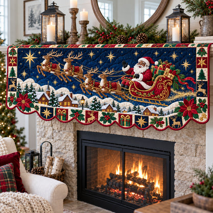 Black Santa Traditions Quilted Mantel Scarf GFTONPT1932
