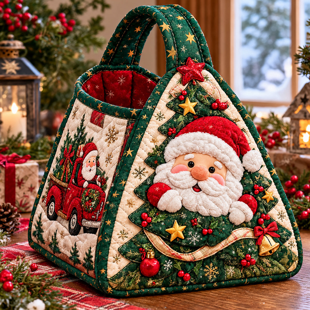 Santa Claus Tree Christmas Quilted Basket GFTONPT1935