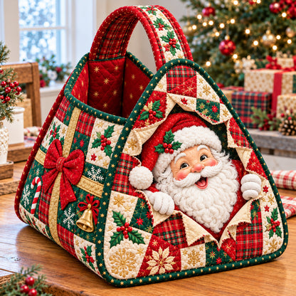 Santa Claus Reindeer Christmas Quilted Basket GFTONPT1937