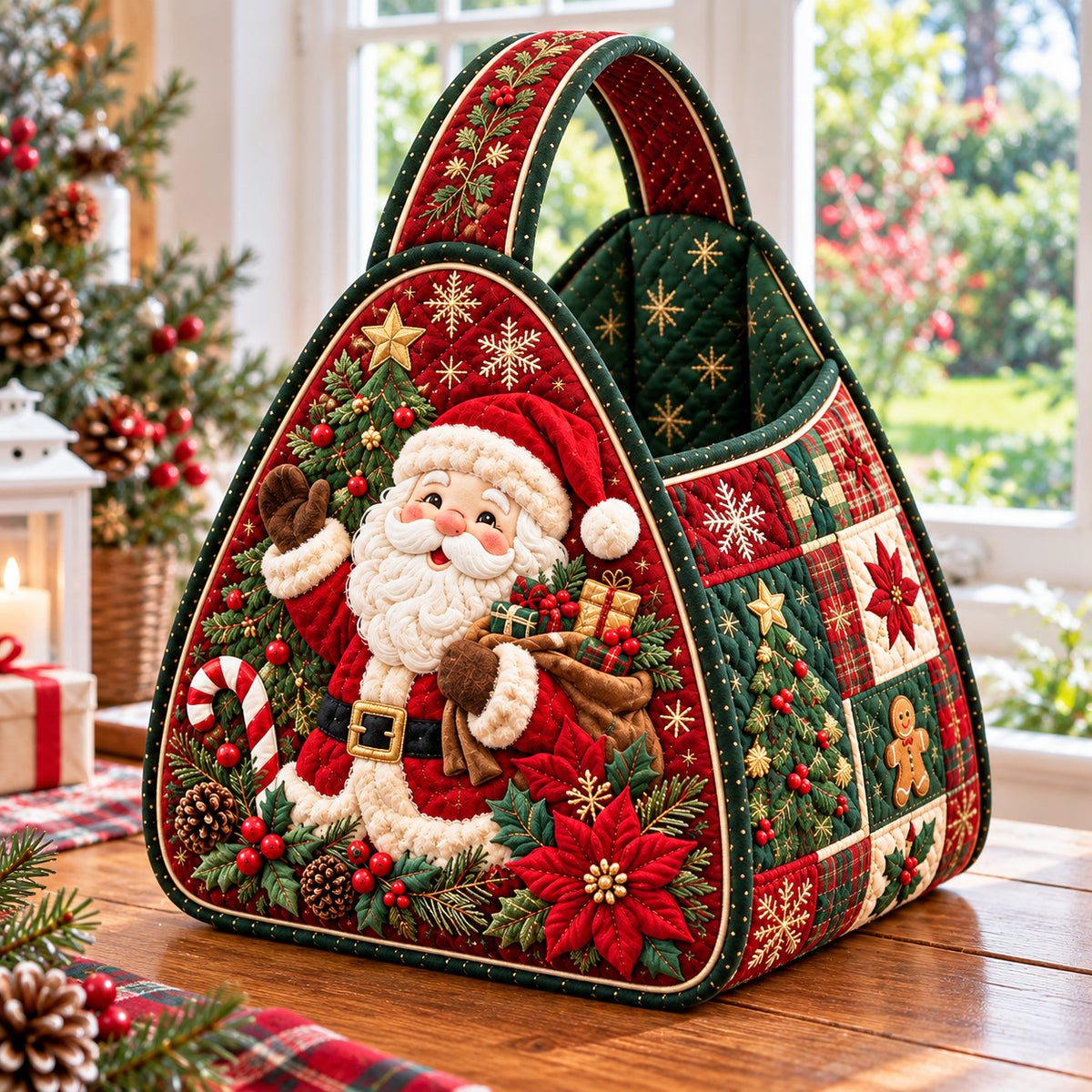 Santa Claus Giftmaking Christmas Quilted Basket GFTONPT1938