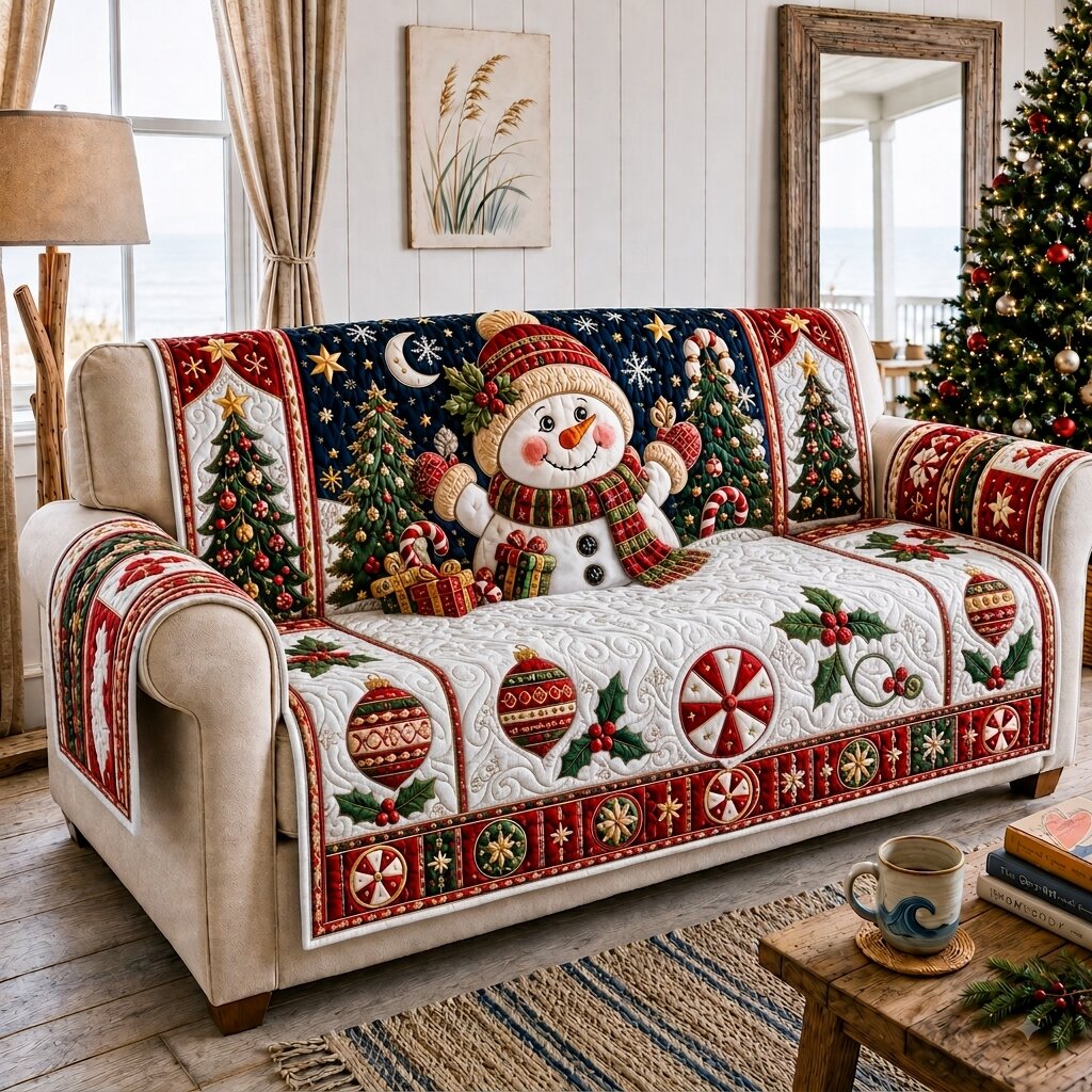 Snowman Sparkle Quilted Sofa Cover GFTONPT194