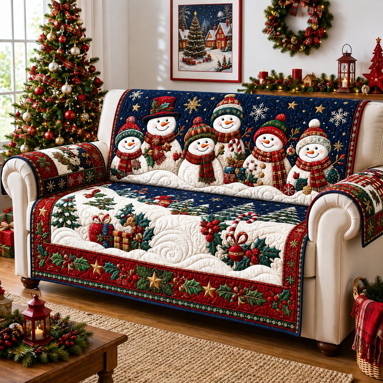 Cheerful Snowman Quilted Sofa Cover GFTONPT195