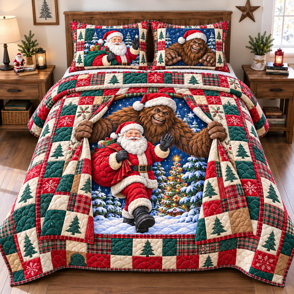 Bigfoot Santa Claus Mischief 3-Piece Quilted Bedding Set GFTONPT1952