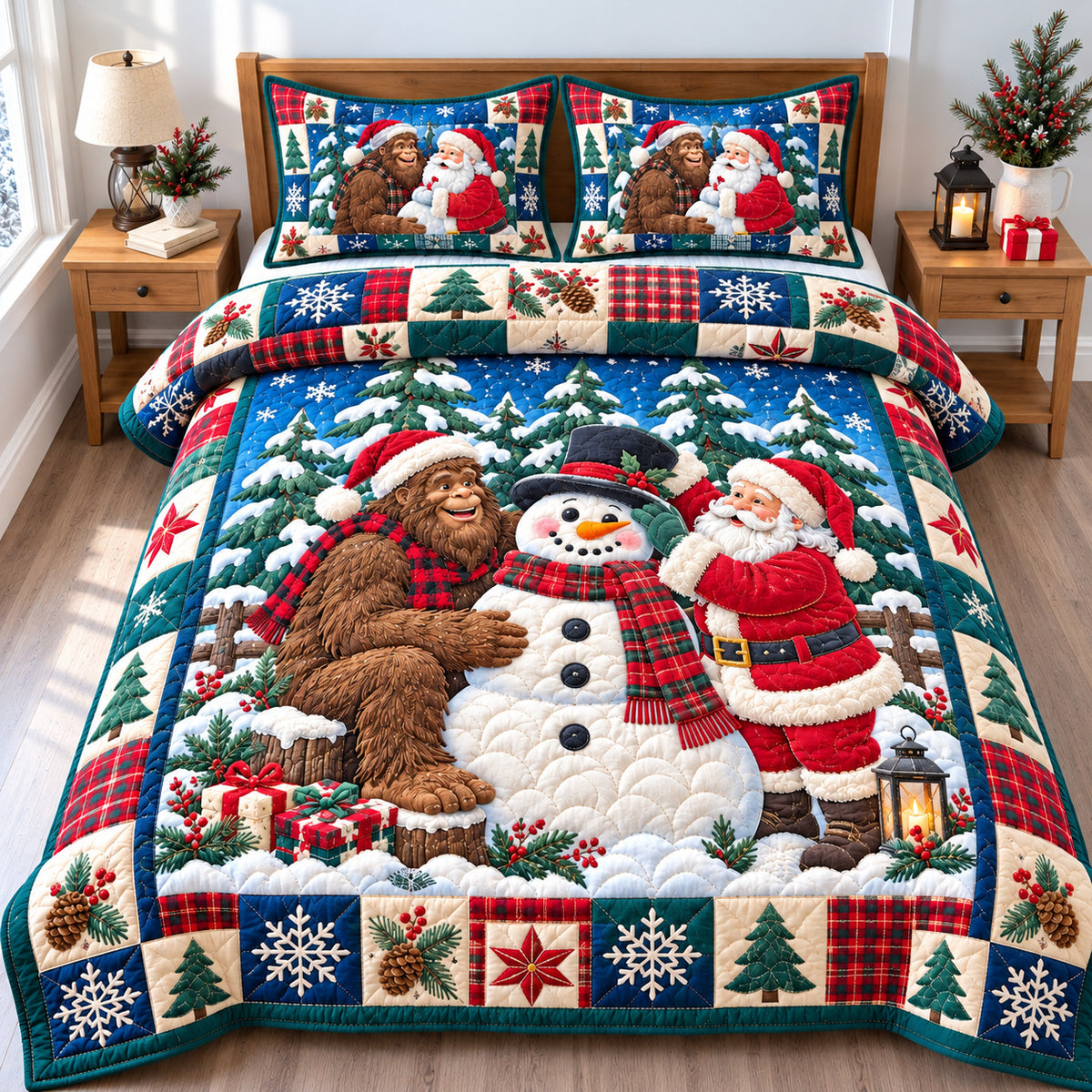 Bigfoot Santa Claus Friendship 3-Piece Quilted Bedding Set GFTONPT1953