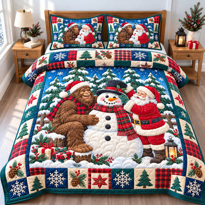 Bigfoot Santa Claus Friendship 3-Piece Quilted Bedding Set GFTONPT1953