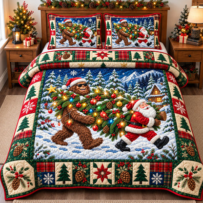 Bigfoot Santa Claus Christmas 3-Piece Quilted Bedding Set GFTONPT1954