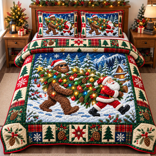 Bigfoot Santa Claus Christmas 3-Piece Quilted Bedding Set GFTONPT1954