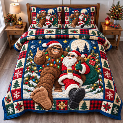 Bigfoot Santa Claus Wonderland 3-Piece Quilted Bedding Set GFTONPT1955