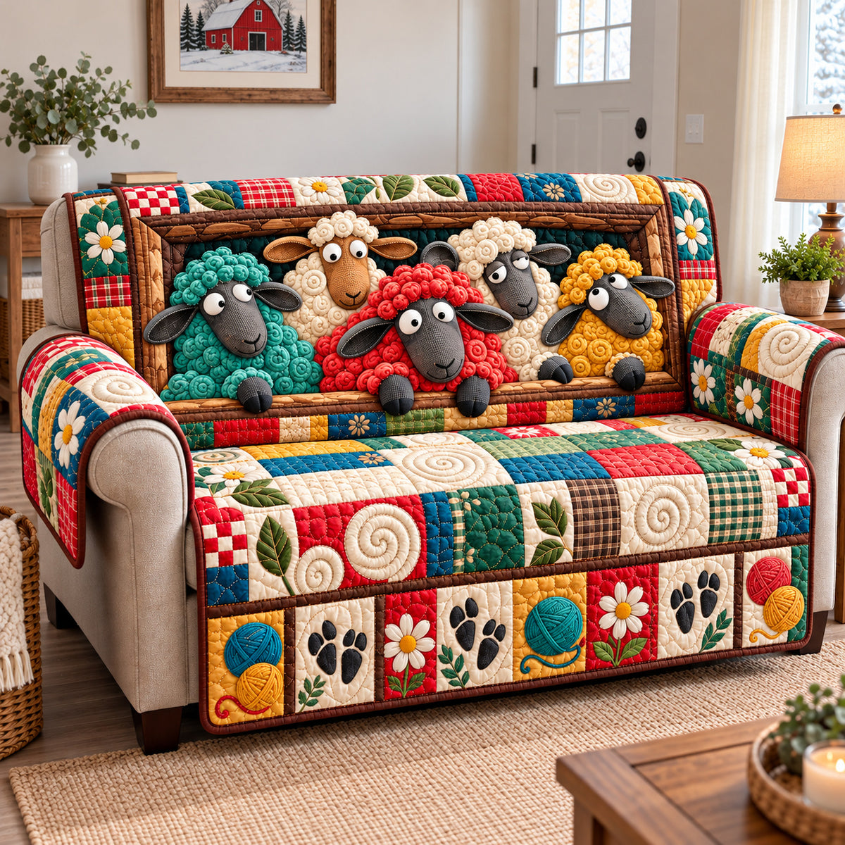 Funky Sheep Parade Quilted Sofa Cover GFTONPT1957
