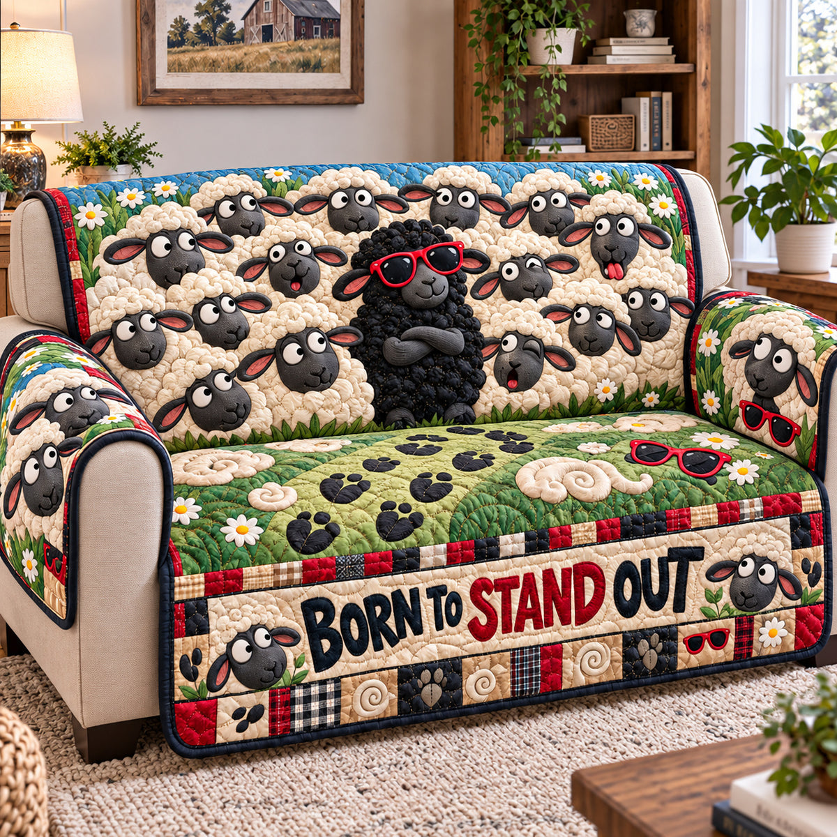 Funky Sheep Whimsy Quilted Sofa Cover GFTONPT1961