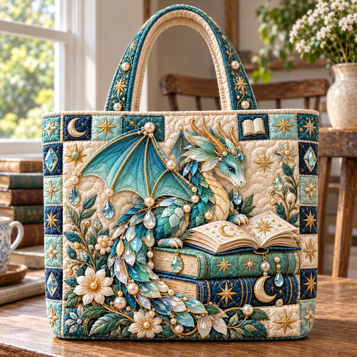 Dragon Book Enchantment Quilted Tote Bag GFTONPT1964