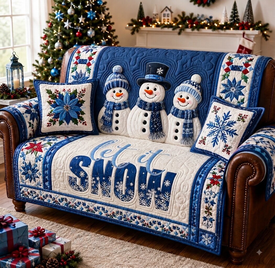 Cozy Snowman Quilted Sofa Cover GFTONPT197