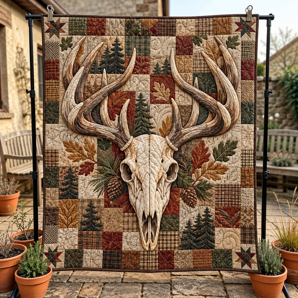 Deer Skull Wilderness Quilted Blanket GFTONPT1975
