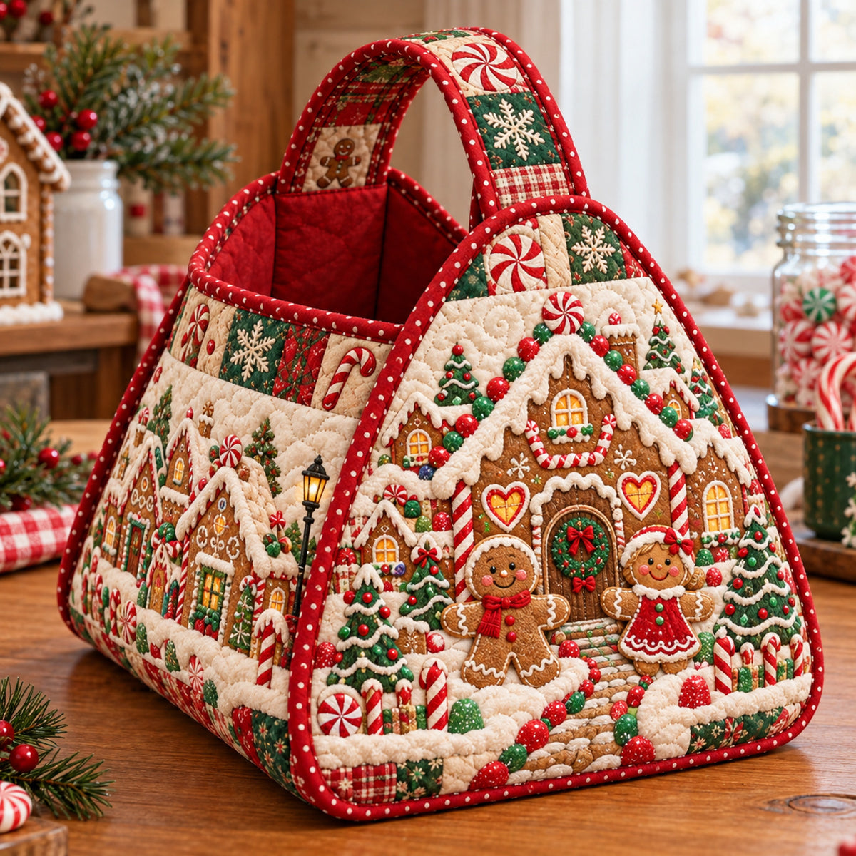 Gingerbread Candyland Christmas Quilted Basket GFTONPT1981