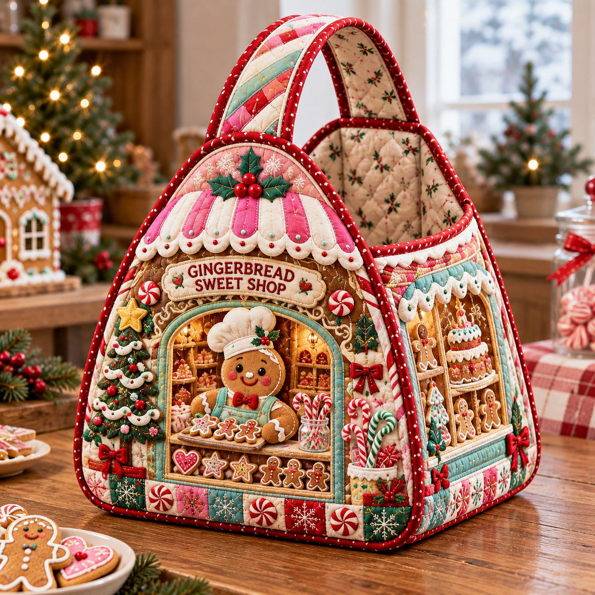 Gingerbread Christmas Village Christmas Quilted Basket GFTONPT1982