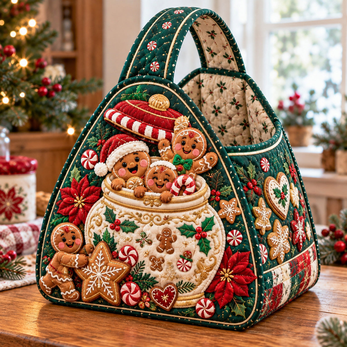 Gingerbread Peppermint Dreams Christmas Quilted Basket GFTONPT1985