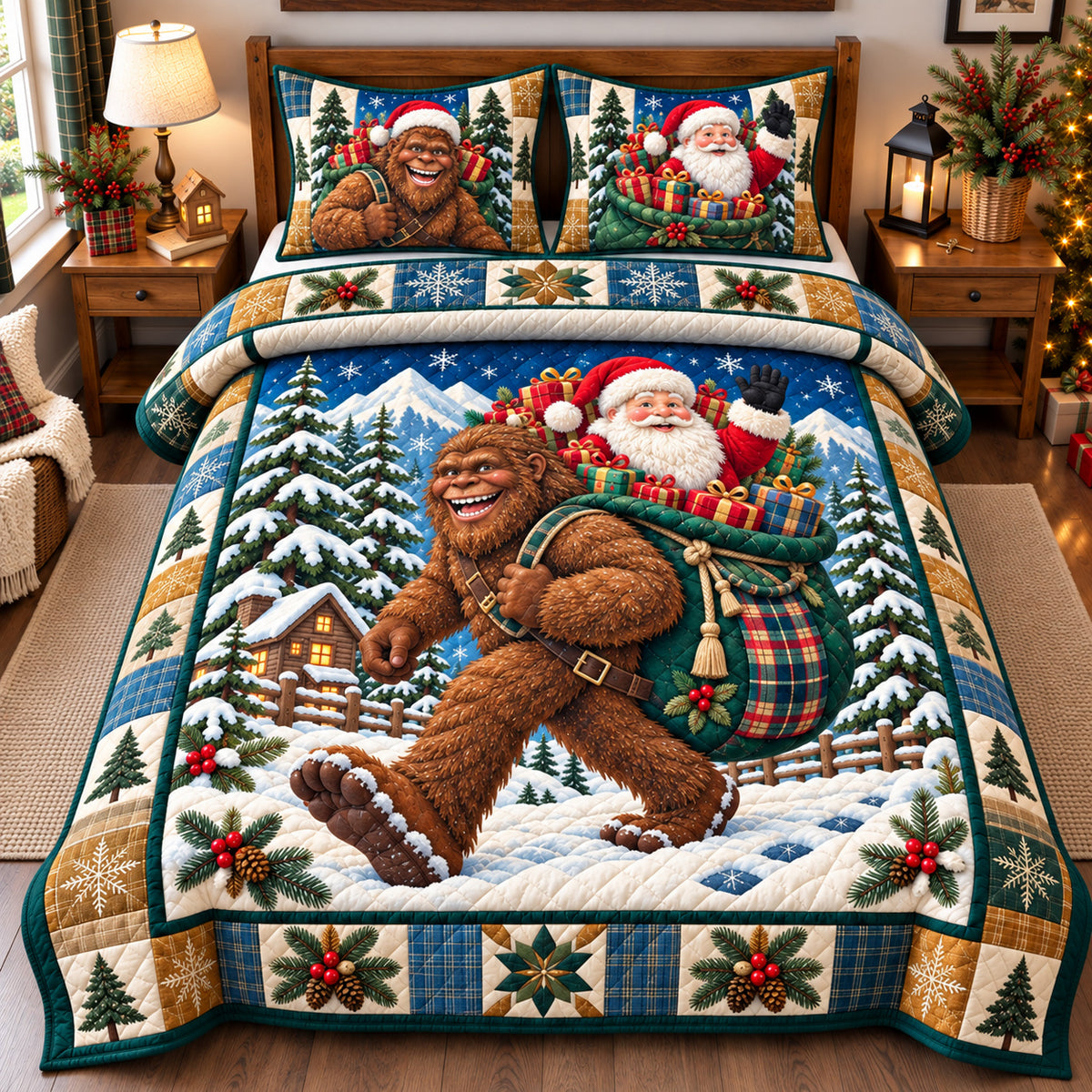 Bigfoot Santa Claus Escapade 3-Piece Quilted Bedding Set GFTONPT1998