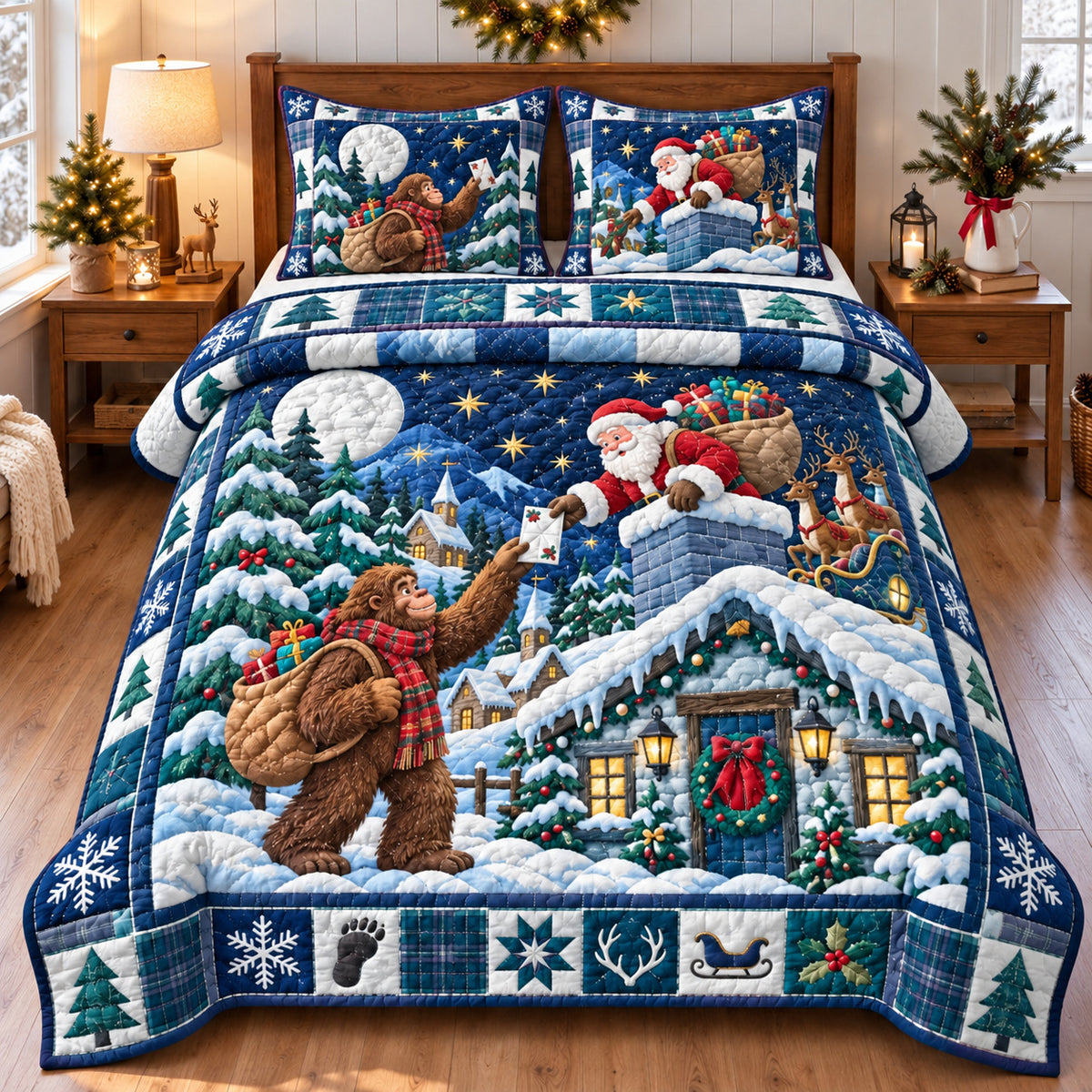 Bigfoot Santa Claus Surprise 3-Piece Quilted Bedding Set GFTONPT1999