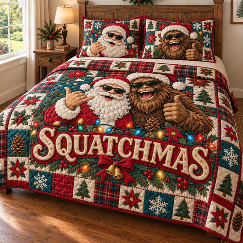 Bigfoot Santa Claus Celebration 3-Piece Quilted Bedding Set GFTONPT2001