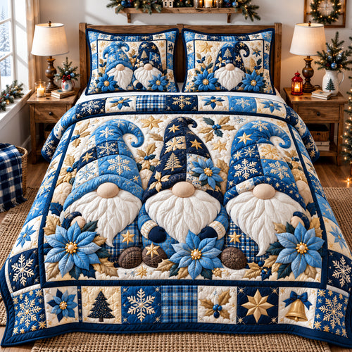 Gnome Trio Festivity 3-Piece Quilted Bedding Set GFTONPT2005