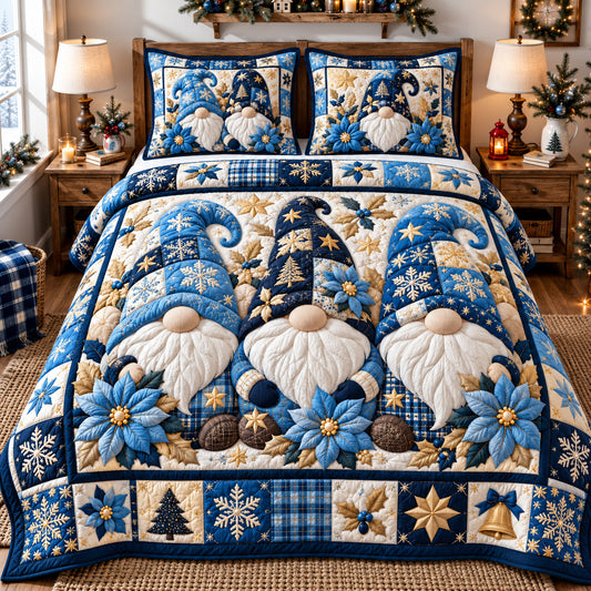 Gnome Trio Festivity 3-Piece Quilted Bedding Set GFTONPT2005