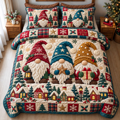 Gnome Trio Mischief 3-Piece Quilted Bedding Set GFTONPT2007