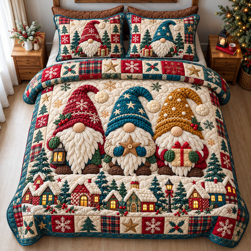 Gnome Trio Mischief 3-Piece Quilted Bedding Set GFTONPT2007