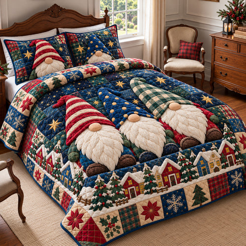 Gnome Trio Harmony 3-Piece Quilted Bedding Set GFTONPT2008