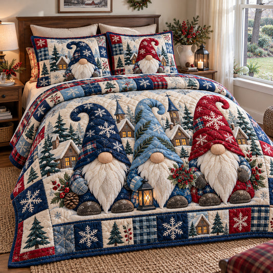 Gnome Trio Enchantment 3-Piece Quilted Bedding Set GFTONPT2009