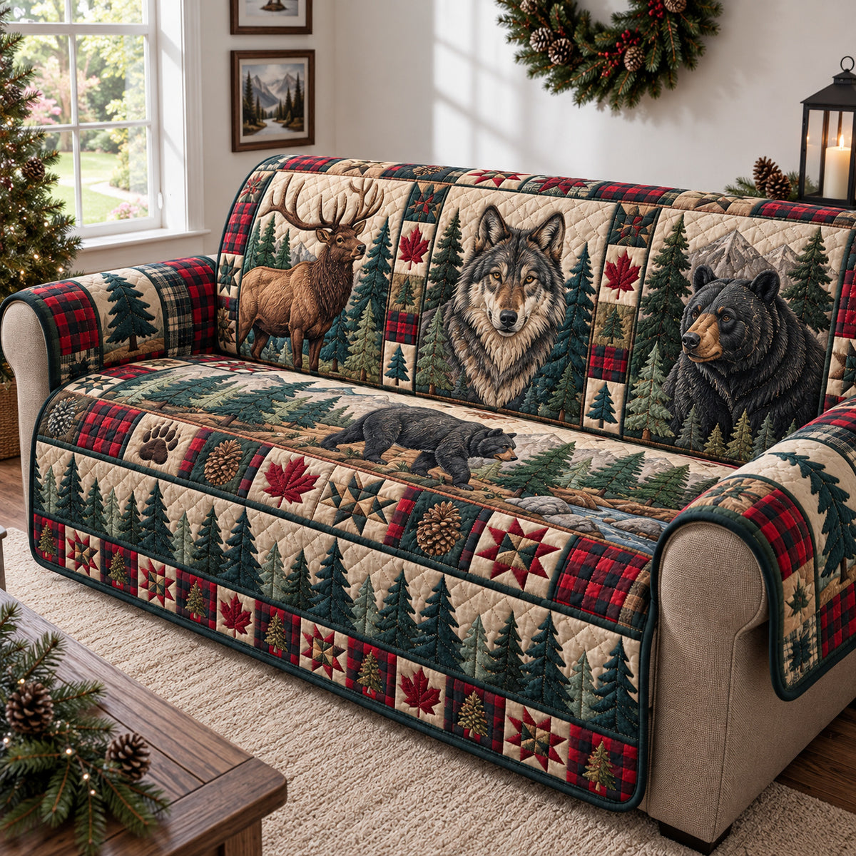 Rustic Woodland Meadow Quilted Sofa Cover GFTONPT2012