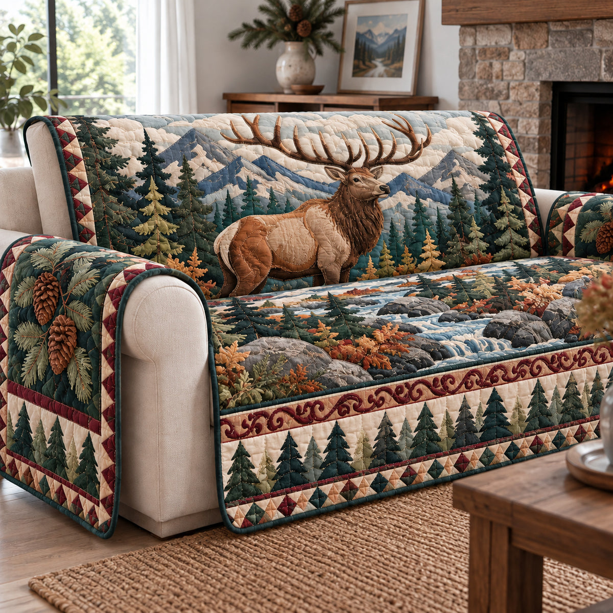 Rustic Woodland Twilight Quilted Sofa Cover GFTONPT2014