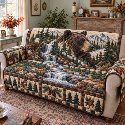 Rustic Woodland Evergreen Quilted Sofa Cover GFTONPT2015