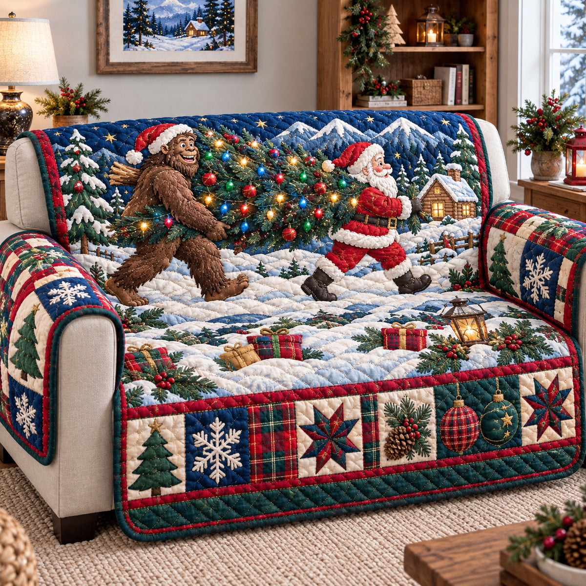 Bigfoot Santa Claus Wonders Quilted Sofa Cover GFTONPT2018